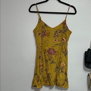 Mustard Floral Spaghetti Strap Summer Dress